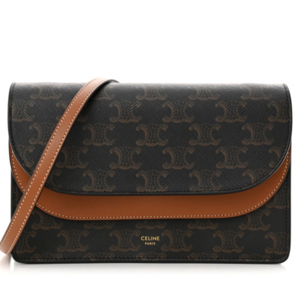 Celine Triomphe Canvas Wallet on Strap Crossbody Bag Handbag